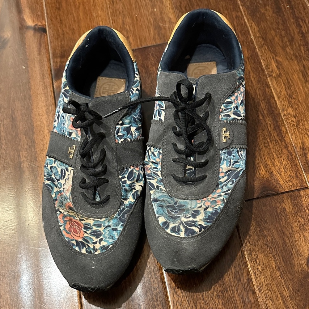 Tory Burch Floral Sneakers - Black and Blue
